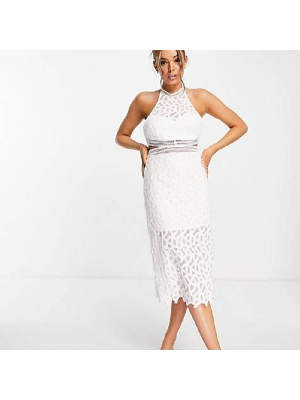 BARDOT BNWT Women Lace Cut Out Midi Dress New White